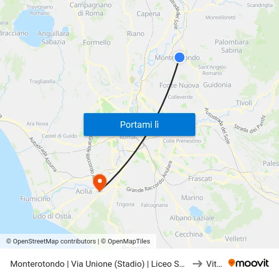 Monterotondo | Via Unione (Stadio) | Liceo Scientifico G.Peano to Vitinia map