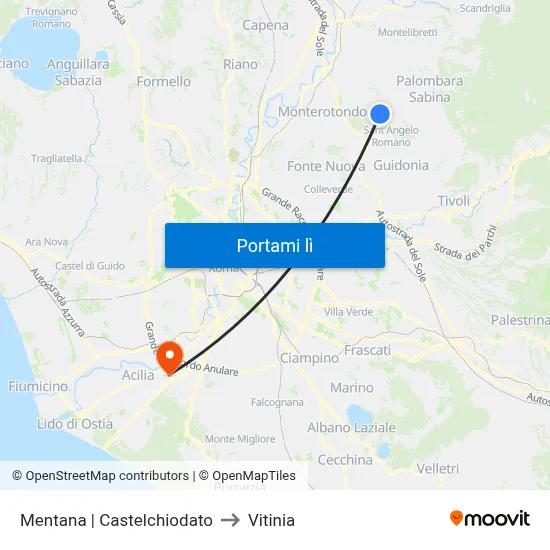 Mentana | Castelchiodato to Vitinia map