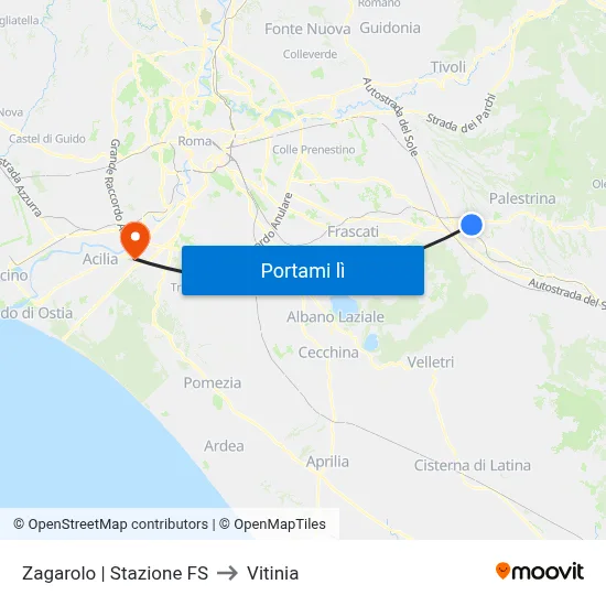 Zagarolo | Stazione FS to Vitinia map