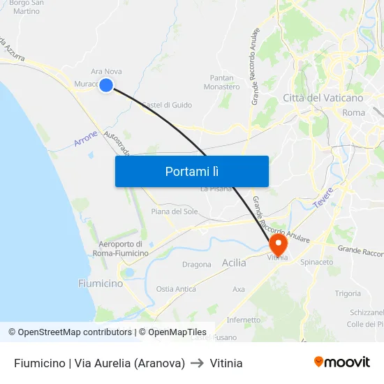 Fiumicino | Via Aurelia (Aranova) to Vitinia map