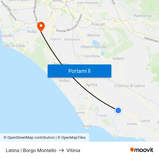 Latina | Borgo Montello to Vitinia map