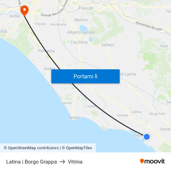 Latina | Borgo Grappa to Vitinia map