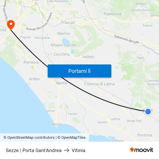 Sezze | Porta Sant'Andrea to Vitinia map
