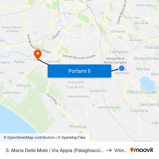 S. Maria Delle Mole | Via Appia (Palaghiaccio) to Vitinia map