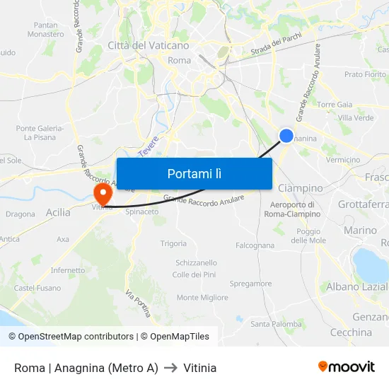 Roma | Anagnina (Metro A) to Vitinia map