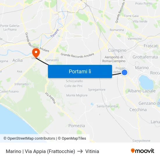 Marino | Via Appia (Frattocchie) to Vitinia map