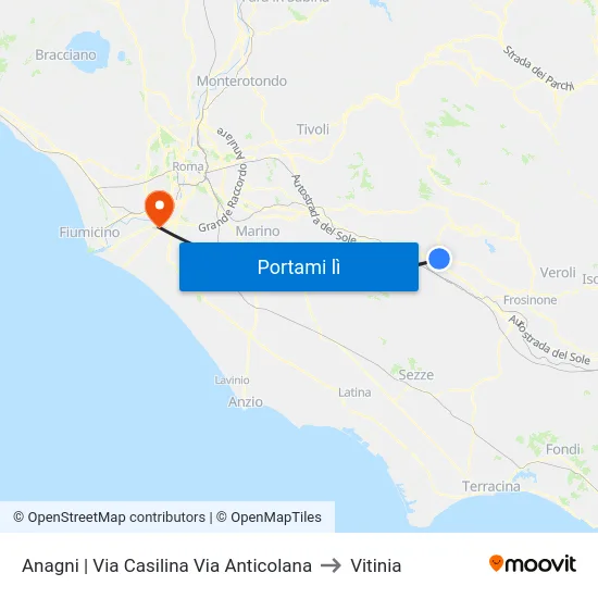Anagni | Via Casilina Via Anticolana to Vitinia map