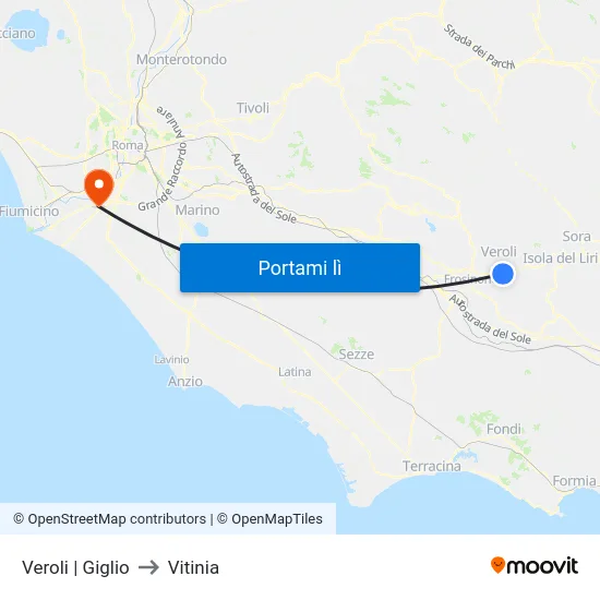 Veroli | Giglio to Vitinia map