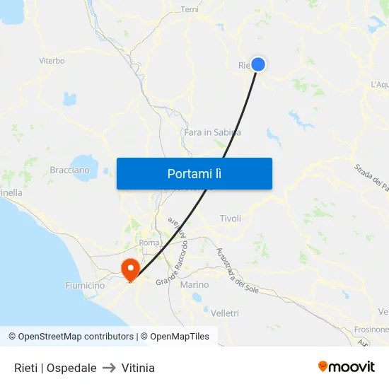 Rieti | Ospedale to Vitinia map