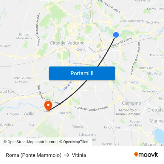 Roma (Ponte Mammolo) to Vitinia map
