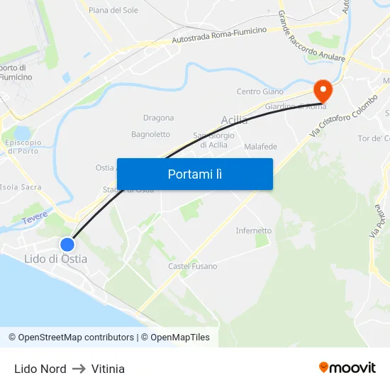 Lido Nord to Vitinia map