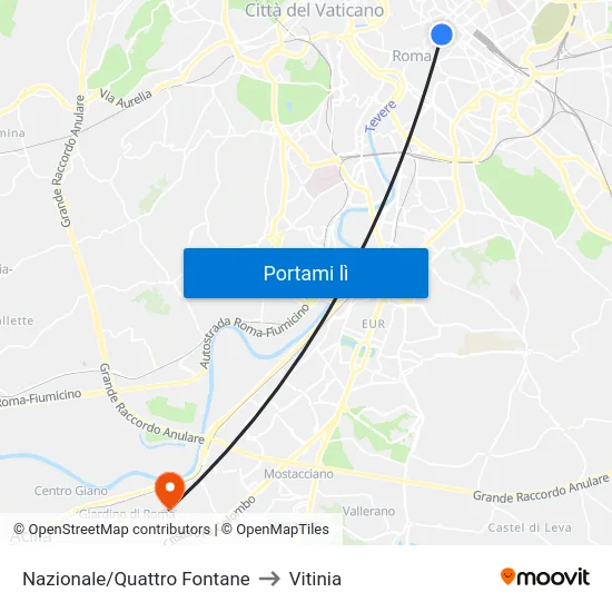 Nazionale/Quattro Fontane to Vitinia map