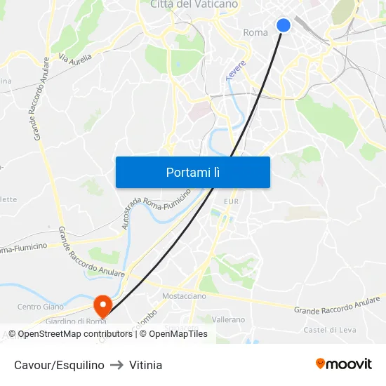 Cavour/Esquilino to Vitinia map