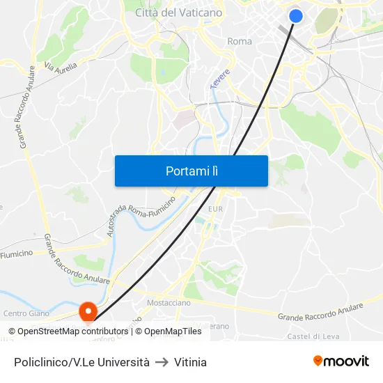 Policlinico/V.Le Università to Vitinia map