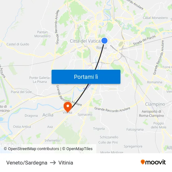 Veneto/Sardegna to Vitinia map