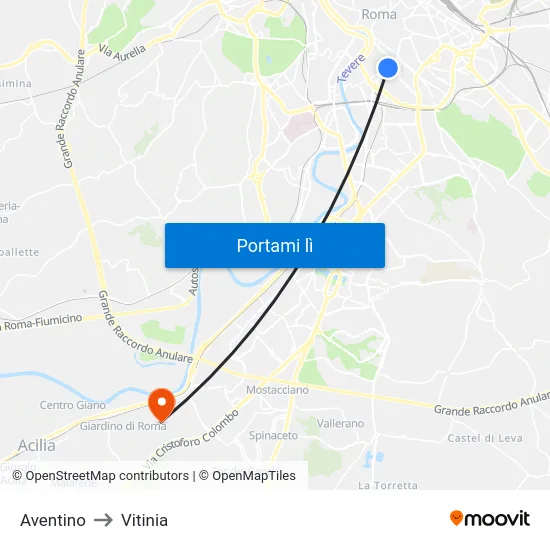 Aventino to Vitinia map