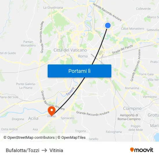 Bufalotta/Tozzi to Vitinia map
