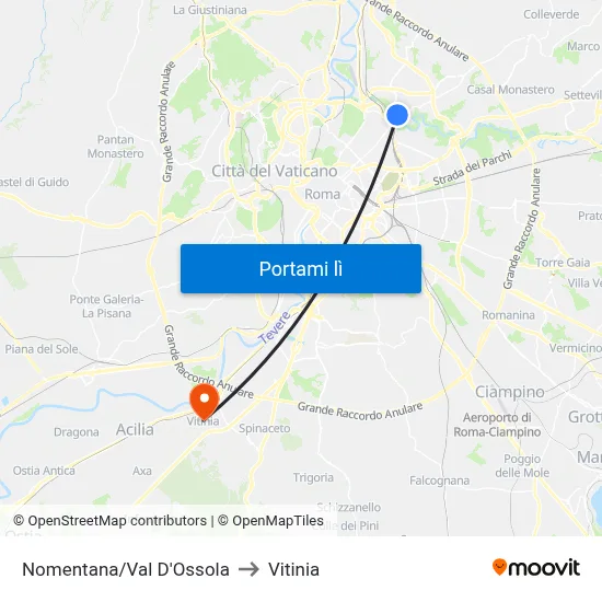 Nomentana/Val D'Ossola to Vitinia map