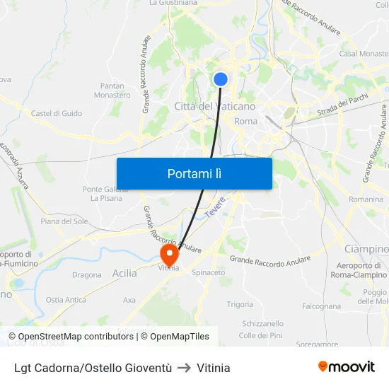 Lgt Cadorna/Ostello Gioventù to Vitinia map