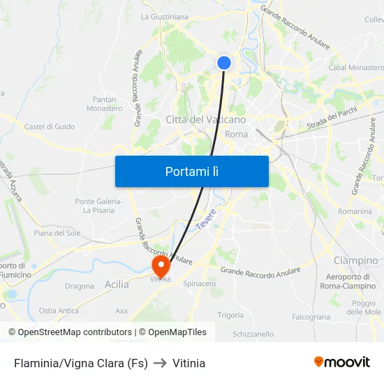 Flaminia/Vigna Clara (Fs) to Vitinia map