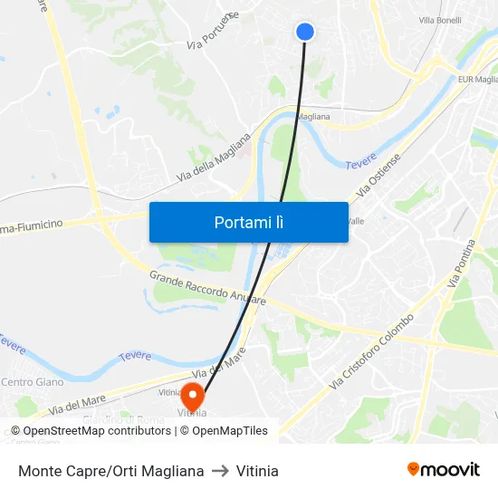 Monte Capre/Orti Magliana to Vitinia map