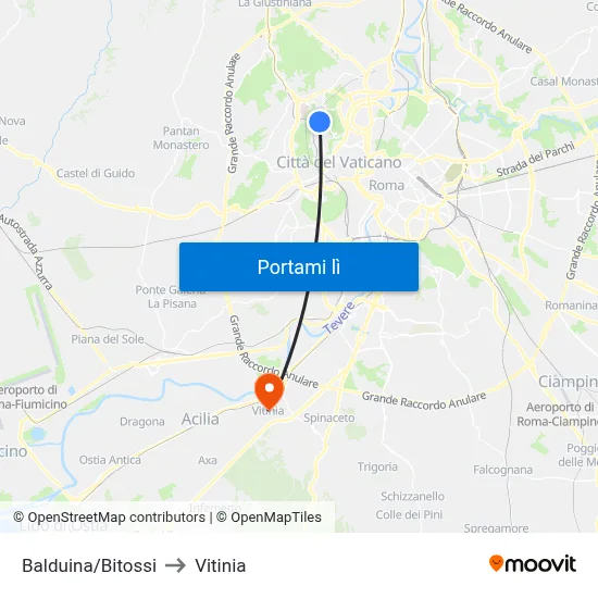 Balduina/Bitossi to Vitinia map