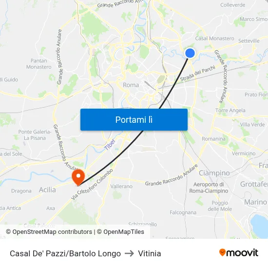 Casal De' Pazzi/Bartolo Longo to Vitinia map