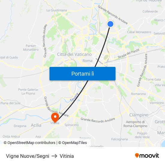 Vigne Nuove/Segni to Vitinia map