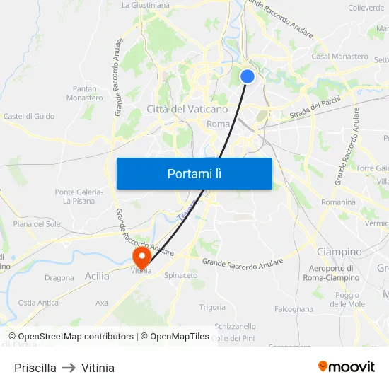 Priscilla to Vitinia map