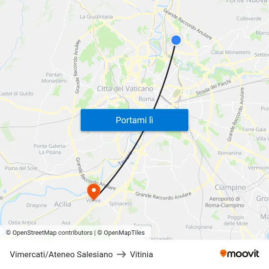 Vimercati/Ateneo Salesiano to Vitinia map