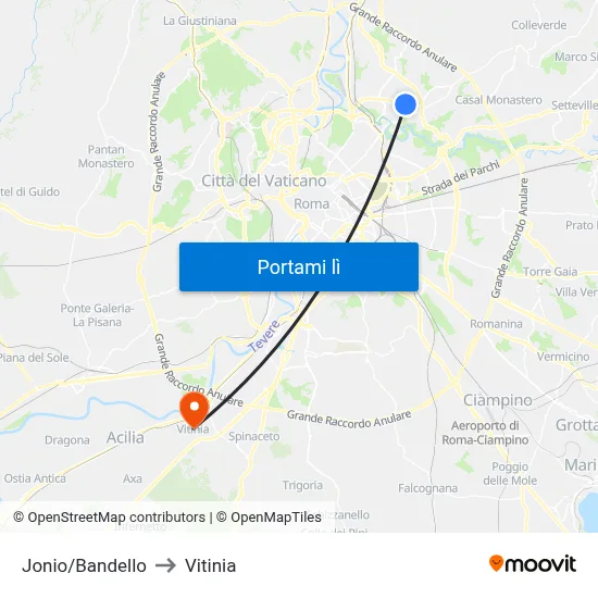 Jonio/Bandello to Vitinia map