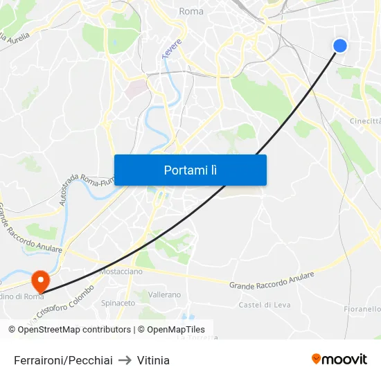 Ferraironi/Pecchiai to Vitinia map