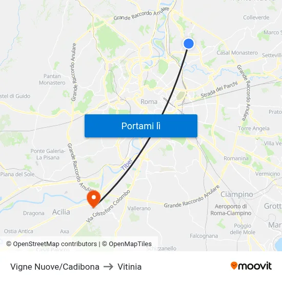 Vigne Nuove/Cadibona to Vitinia map