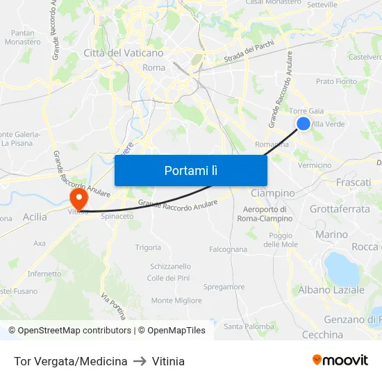 Tor Vergata/Medicina to Vitinia map