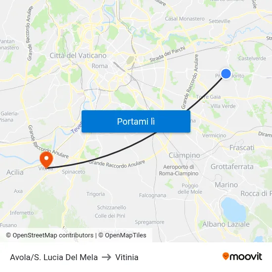 Avola/S. Lucia Del Mela to Vitinia map