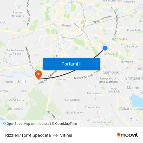 Rizzieri/Torre Spaccata to Vitinia map