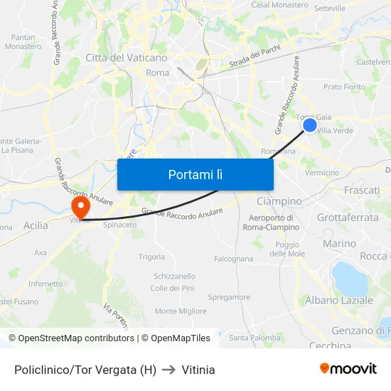 Policlinico/Tor Vergata (H) to Vitinia map