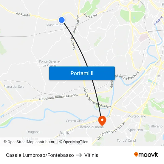 Casale Lumbroso/Fontebasso to Vitinia map
