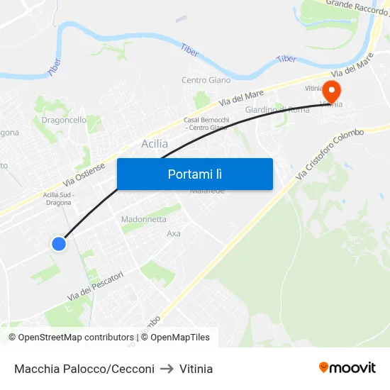 Macchia Palocco/Cecconi to Vitinia map