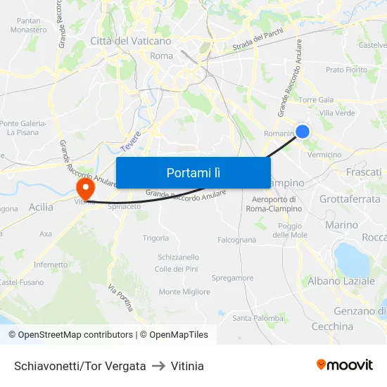 Schiavonetti/Tor Vergata to Vitinia map