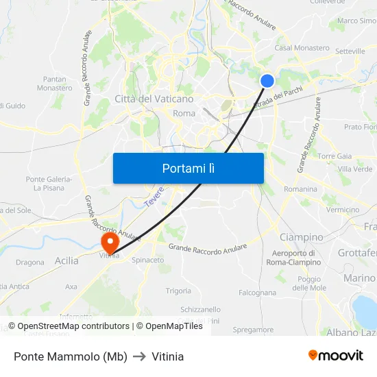 Ponte Mammolo (Mb) to Vitinia map