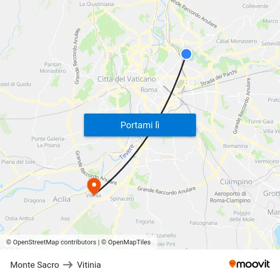 Monte Sacro to Vitinia map