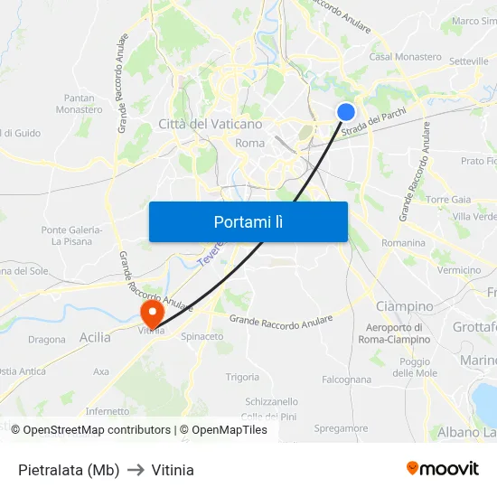 Pietralata (Mb) to Vitinia map