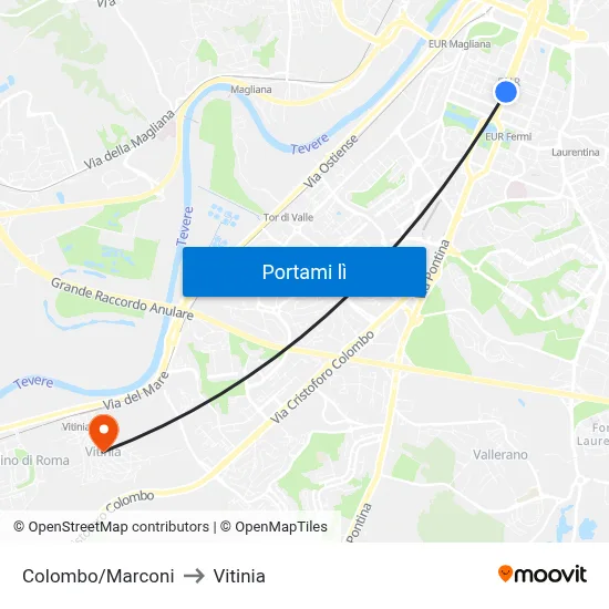 Colombo/Marconi to Vitinia map