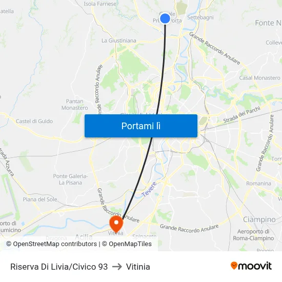 Riserva Di Livia/Civico 93 to Vitinia map