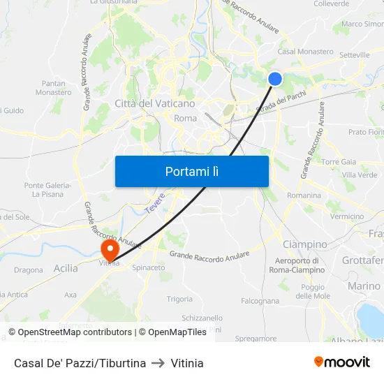 Casal De' Pazzi/Tiburtina to Vitinia map