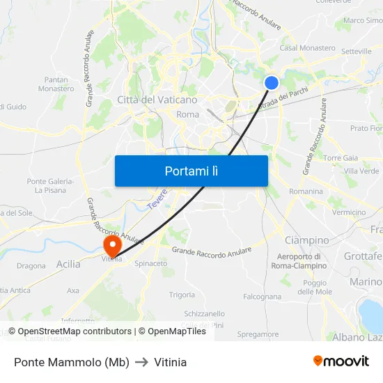 Ponte Mammolo (Mb) to Vitinia map