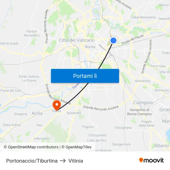 Portonaccio/Tiburtina to Vitinia map