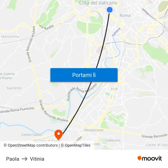 Paola to Vitinia map