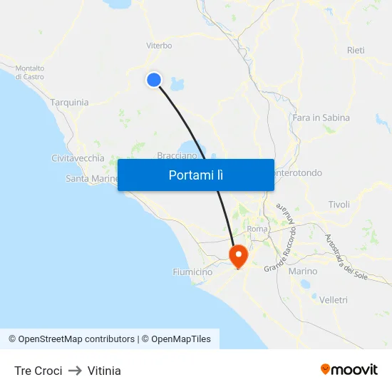 Tre Croci to Vitinia map